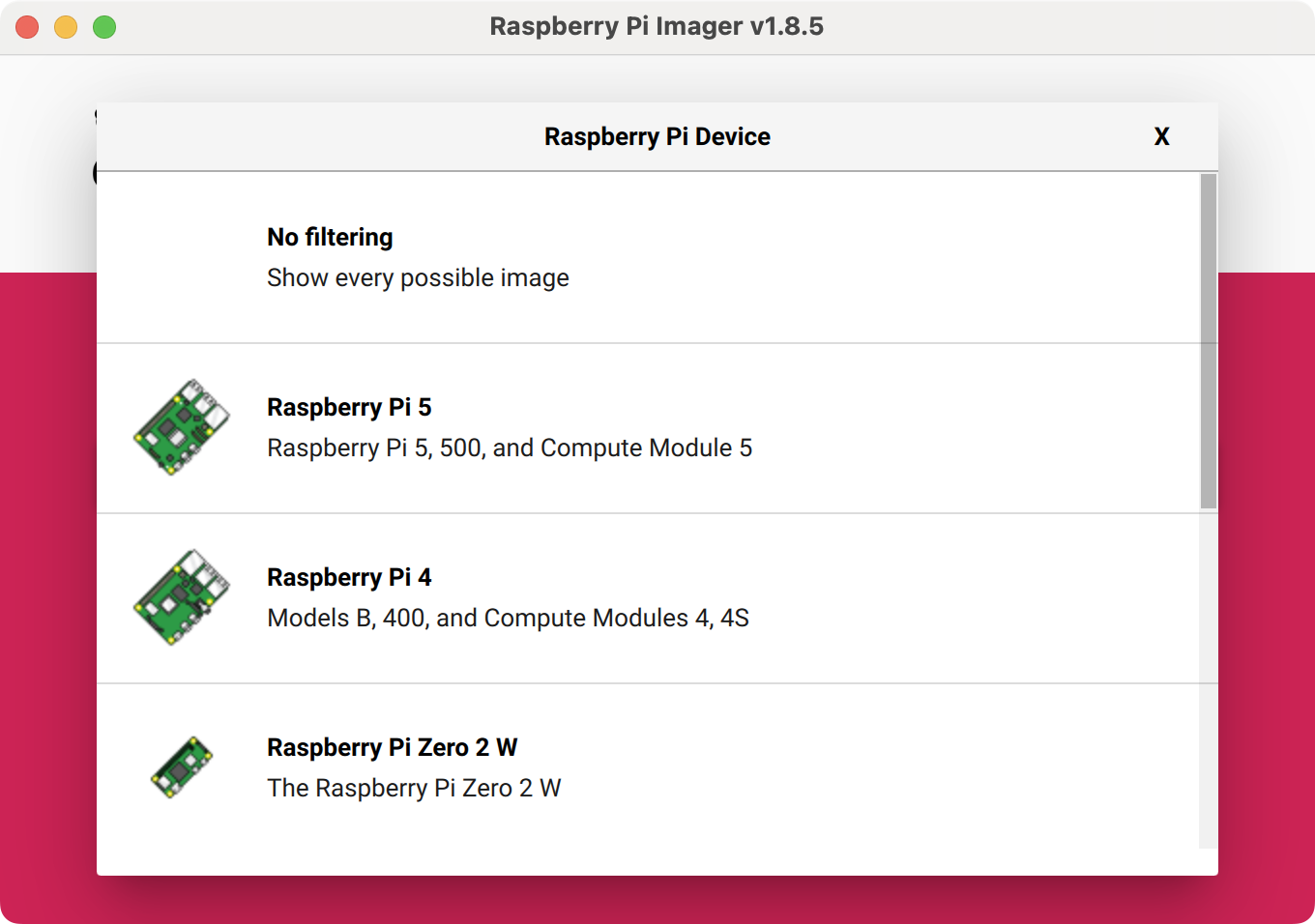 RPi Imager choose device